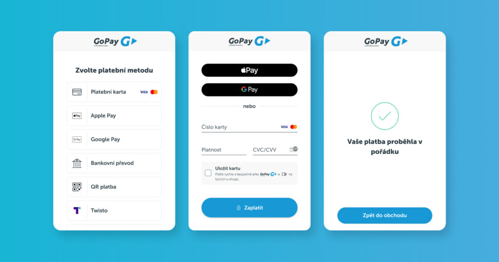 Uživatelské rozhraní platební brány GoPay.